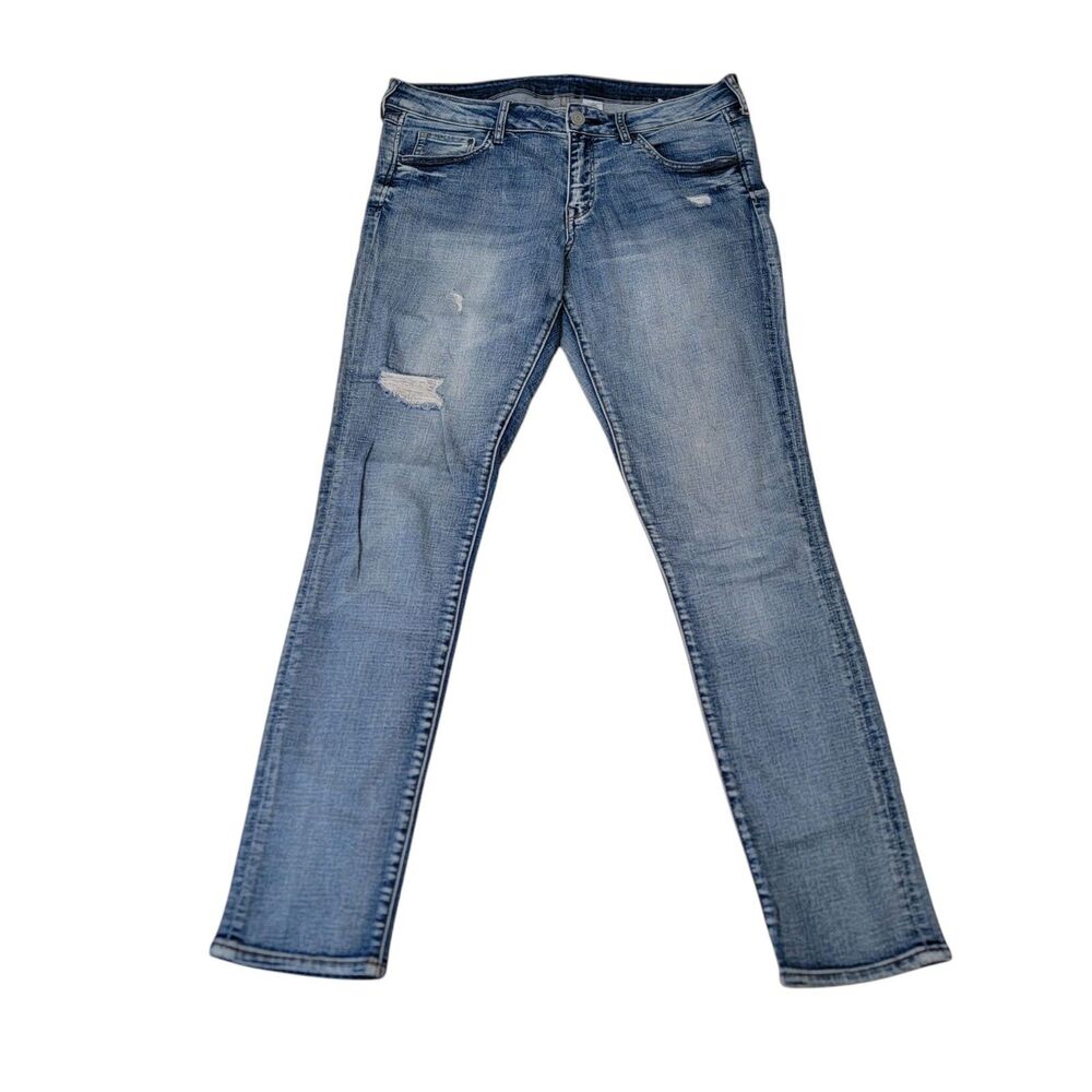 H&M Denim Jeans Women Sz 31 Skinny Low Waist Light Distressed denim